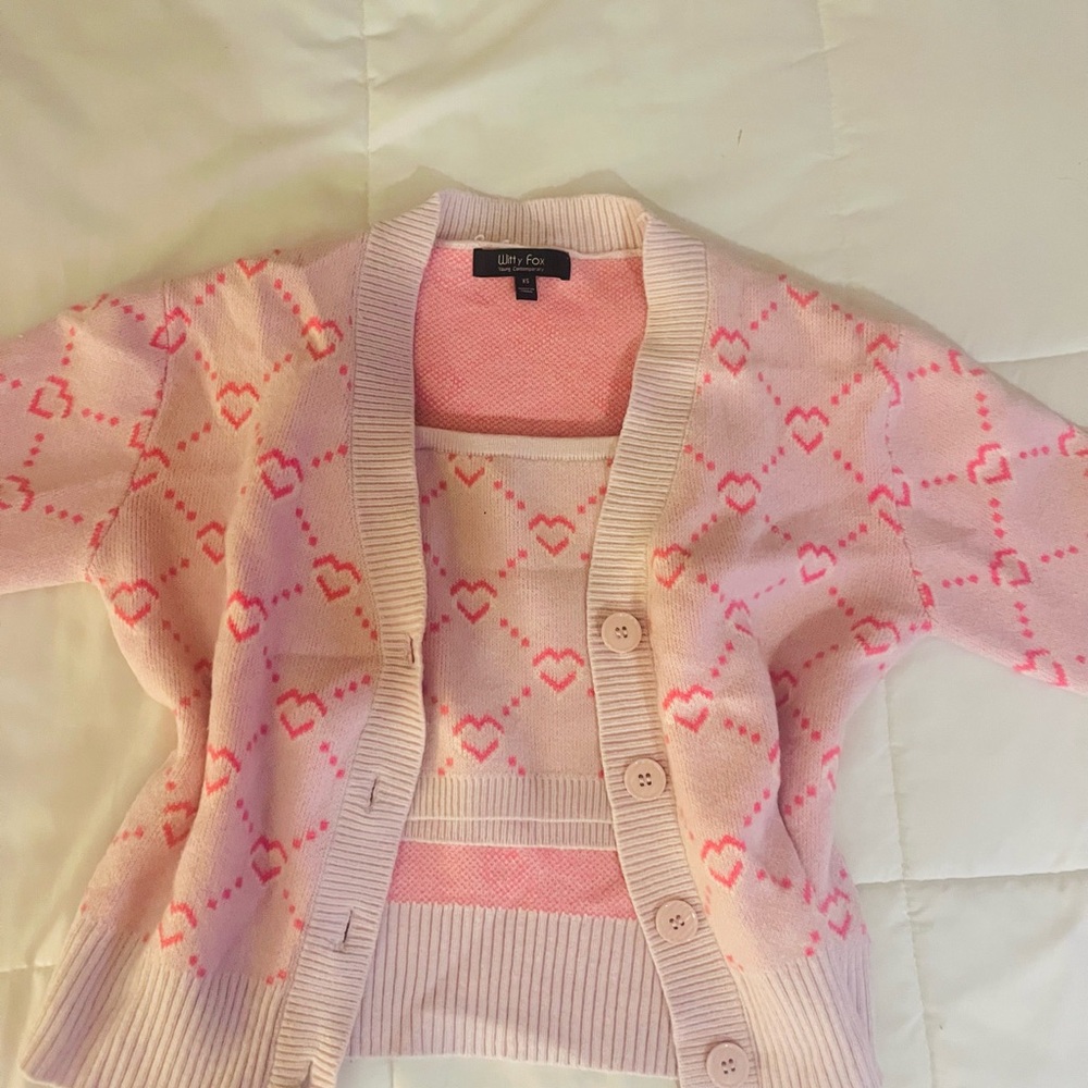 Charming Pink Heart Cardigan by Girl Fox
